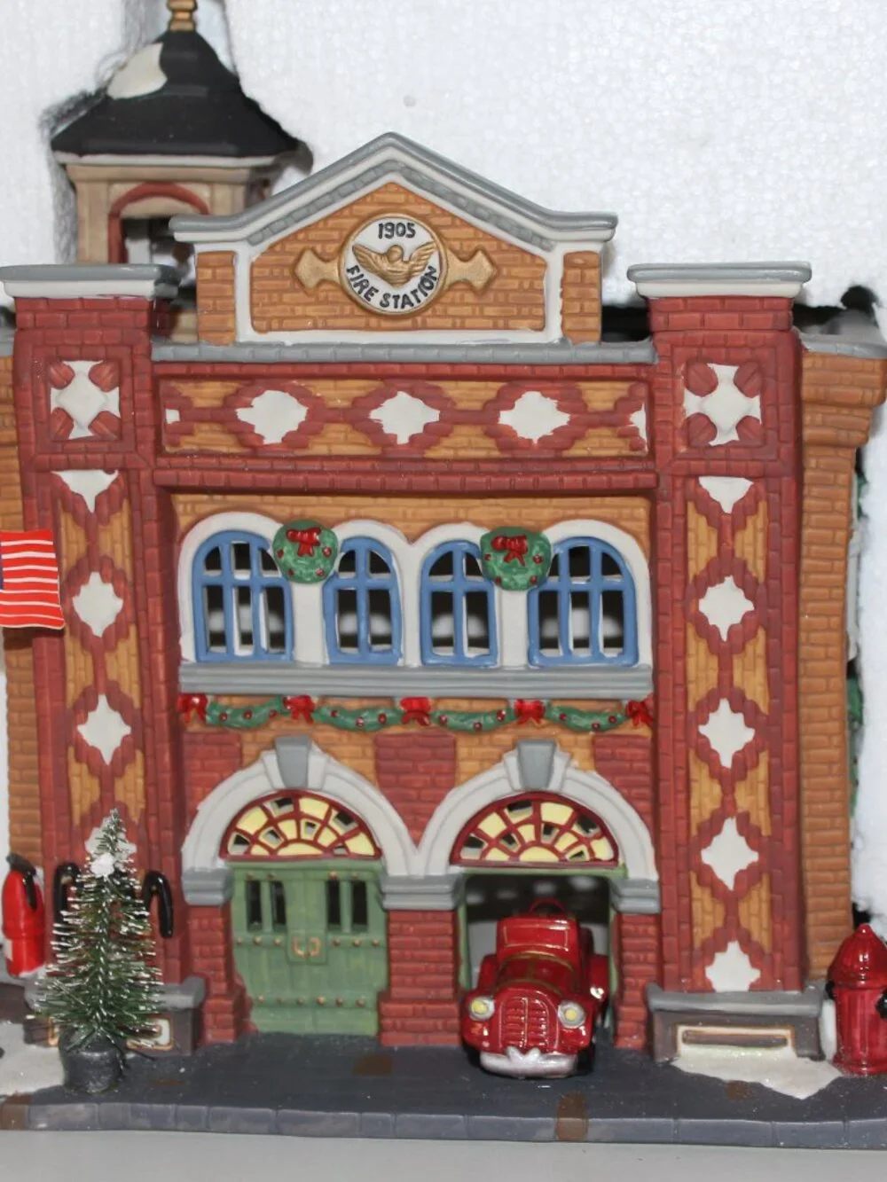 Vintage Heartland Valley Village Christmas Fire Station Lighted Porcelain House